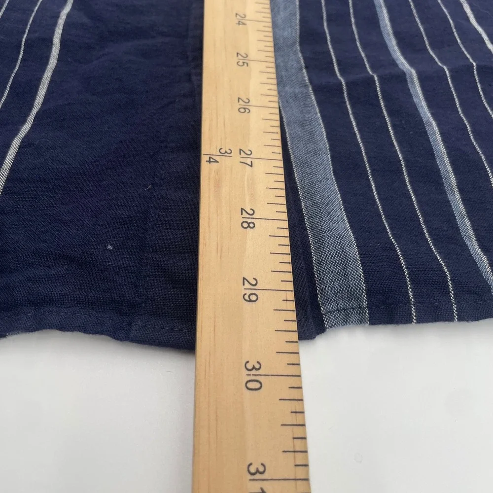 Banana Republic Shirt Mens XL Blue Striped Linen Blend Slim Fit Short Sleeve